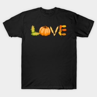 Pumpkin Love Motiv with leaves and grain Design T-Shirt